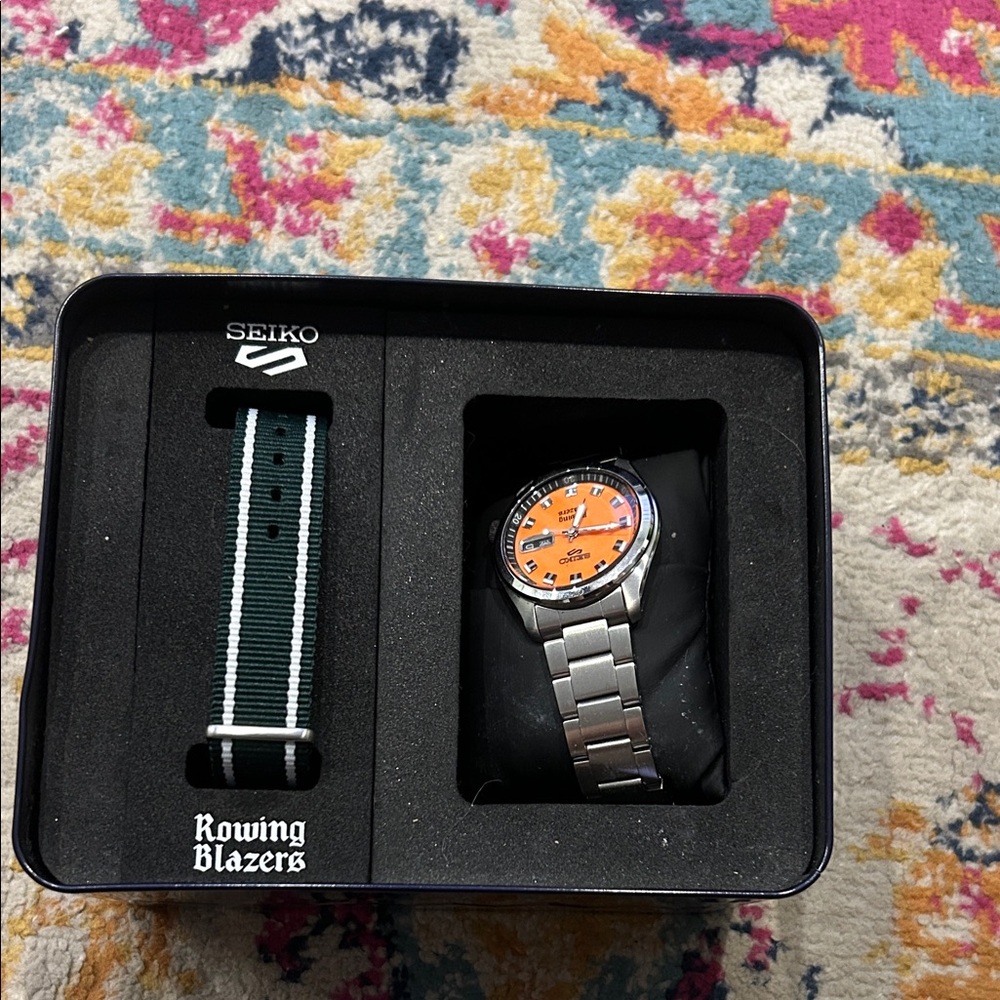 Seiko x Rowing Blazers Orange Dial Watch with Silver Band